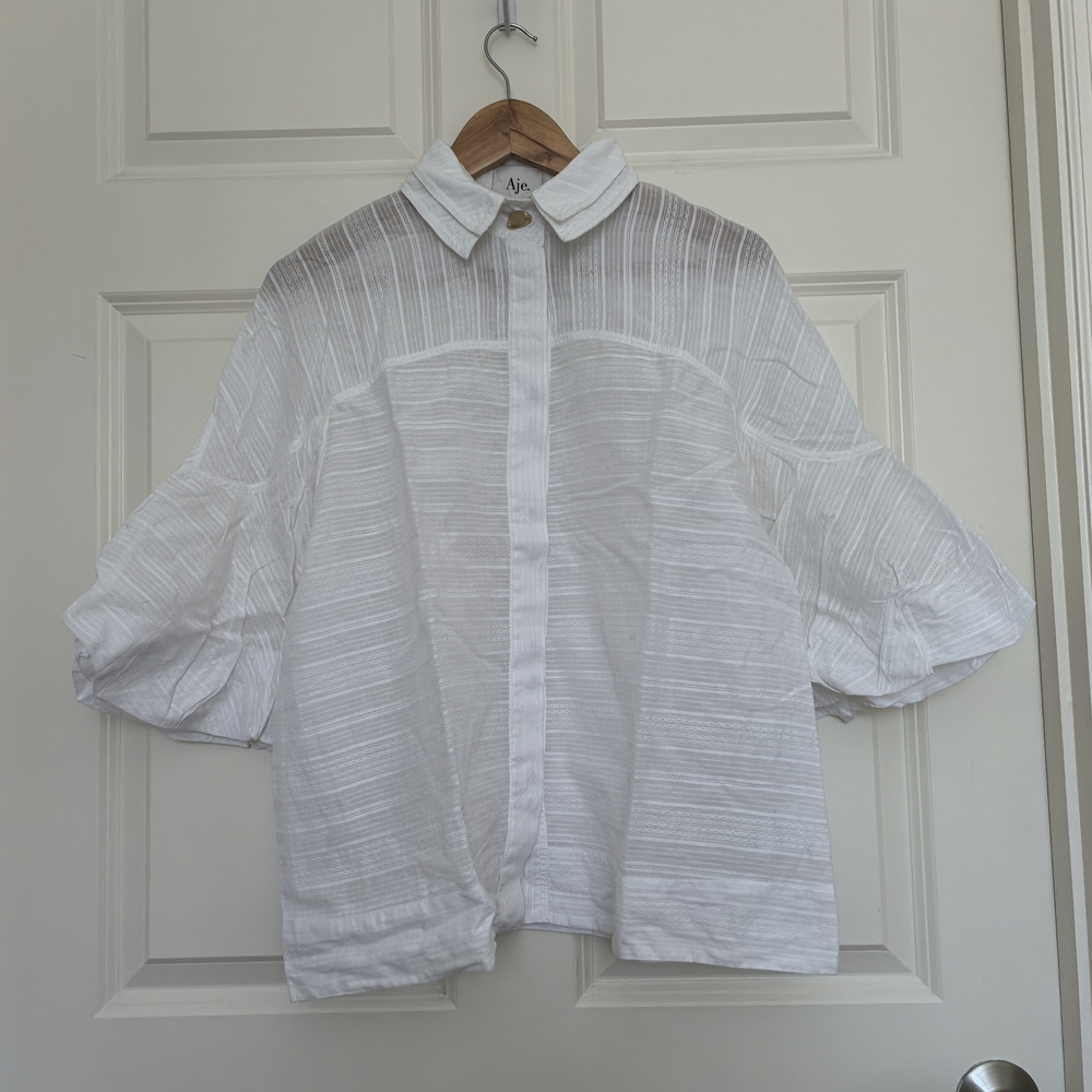 Aje Eucalypt Splice Blouse with Puff Sleeves